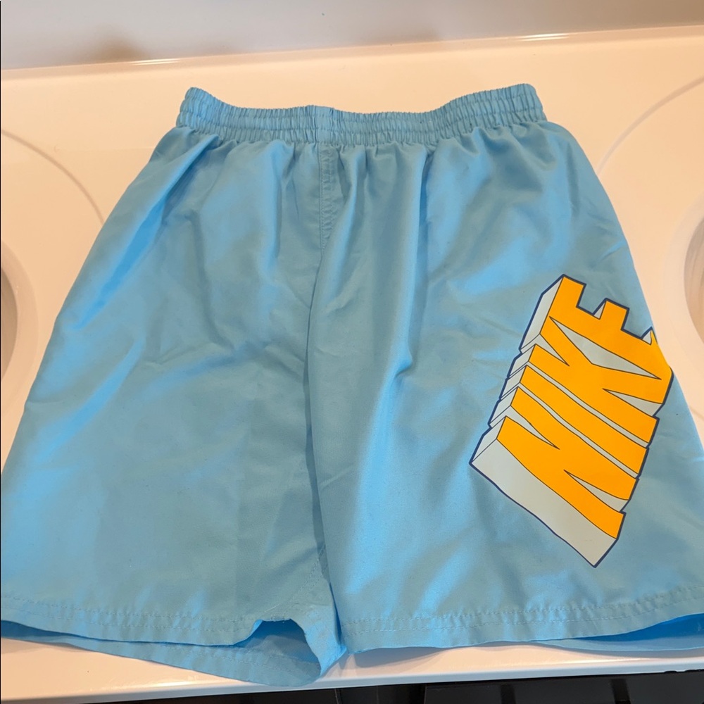Nike Kids Swim Trunks - Light Blue with Yellow Logo